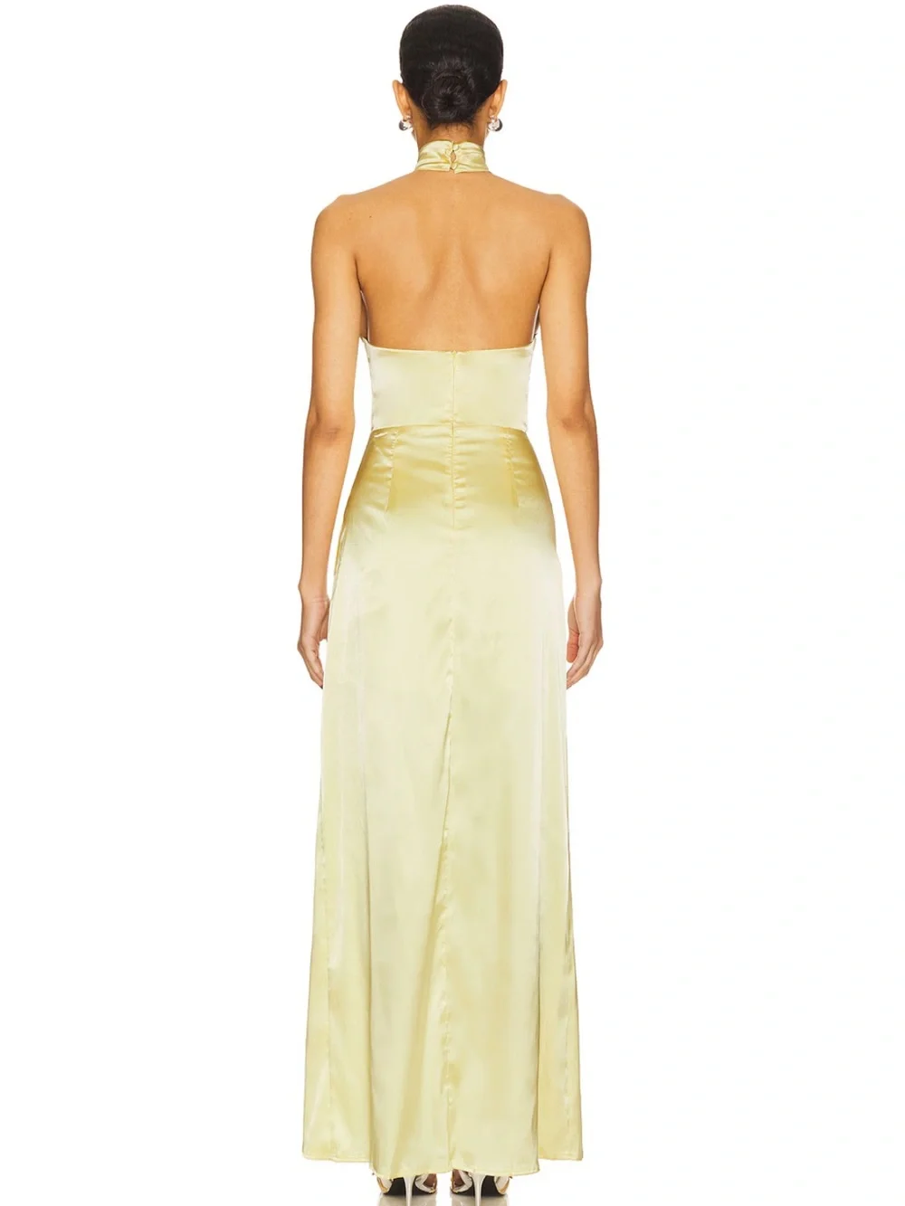 Yellow satin halter maxi dress - Picture 3 of 8